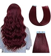 Sunya Tape in Hair Extensions Human Hair Burgundy 18 Inch Straight Tape in Real Human Hair #99j S...