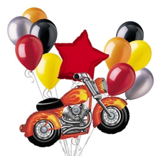Snarly Motorcycle Balloon Bouquet Set with Red Star 12pc