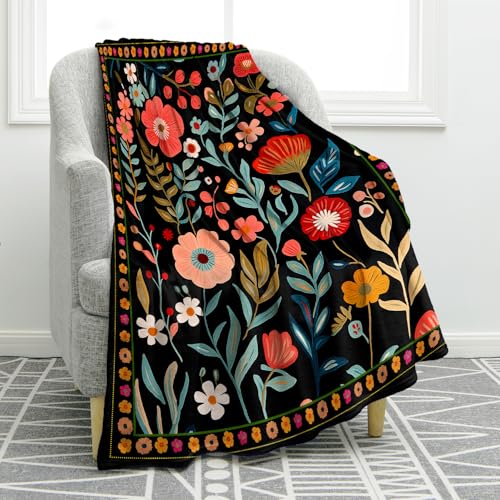 Jekeno Colorful Flowers Floral Throw Blanket 60"x80"