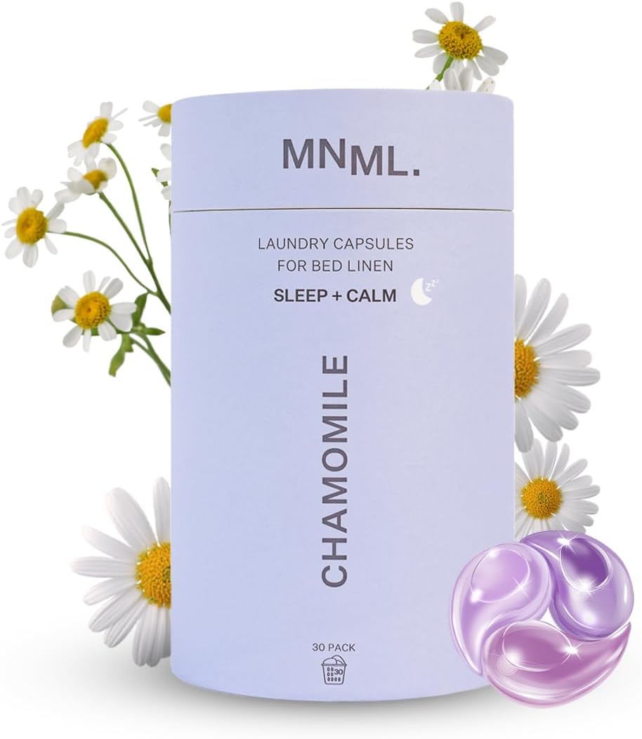 MNML Chamomile Laundry Pods designed for Sleep & Calm, Eco-Friendly Natural Laundry Detergent Pods for Sensitive Skin. No Waste, No Plastic, Natural Bio-Enzymes, Luxury Fragrance, 30ct Capsules