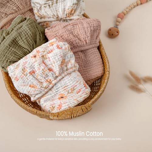 Image of lulumoon Baby Bassinet Sheets Muslin: Cotton Bedside Bassinet Sheets Floral for Girls - Fitted for Bedside Sleeper Mattress
