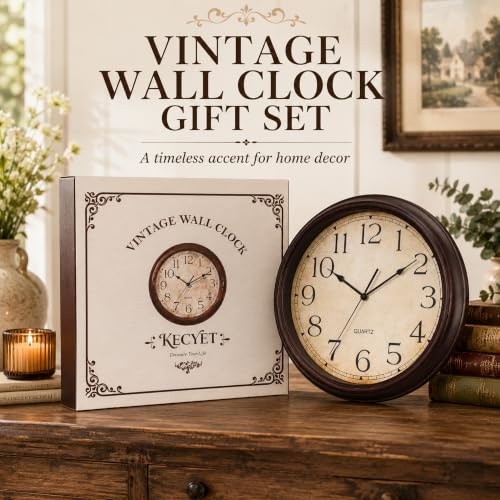 Image of KECYET Wall Clock Battery Operated Vintage Silent Non-Ticking Analog Wall Clocks 16 Inch Small Retro Clock Decorative for Kitchen Bathroom Bedroom Home Office (Bronze)