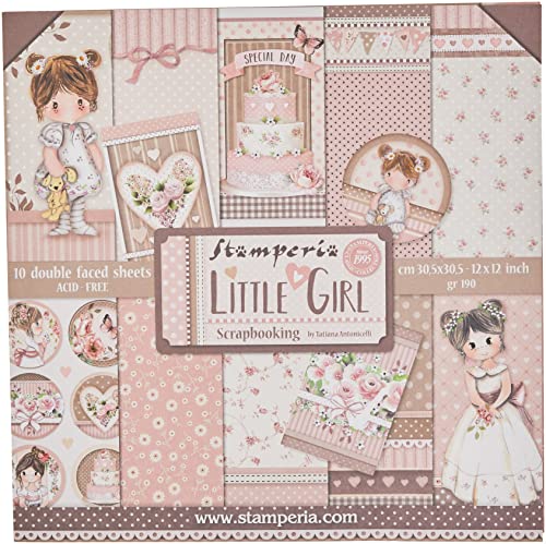 Stamperia SBBL67 Bloc de Scrapbooking 10 Hojas 30.5x30.5 (12'x12') 2 Caras-Little Girl, Papel, Multicolor, 30.5cmX30.5cm