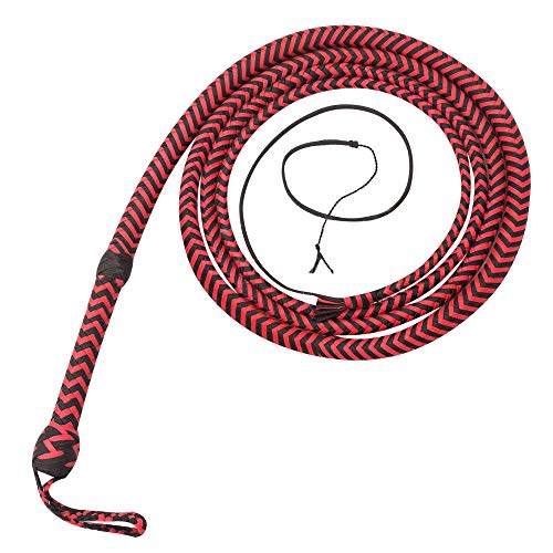 Ardour Crafts 04 to 16 Feet Long Nylon para-Cord Bullwhip 16 Plaits Paracord Custom Bull Whip with Leather Belly & Bolster Construction Red & Black (16 Feet)