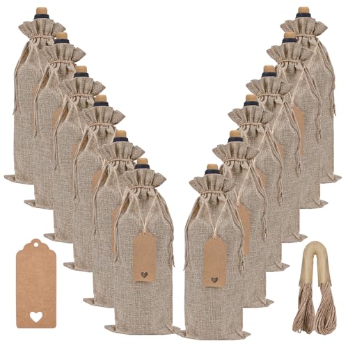 EVRWO Burlap Wine Bags 12 Pcs, 750ml, Gift & Storage