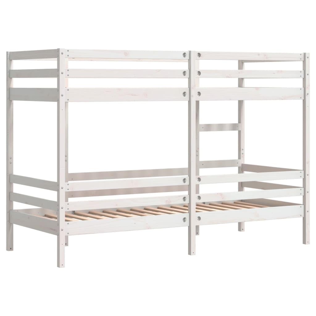 Litera blanca de 80 x 200 cm de madera de pino maciza, robusta estructura de cama con escalera, diseño seguro para habitaciones infantiles y jóvenes, mueble que ahorra espacio