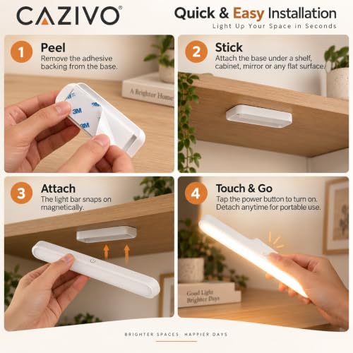 Image of 30cm Magnetic Rechargeable LED Light, Touch-Control Dimmable Under Cabinet Lamp with Multiple Light Modes for Wardrobe, Kitchen, Makeup Mirror and Car Interior
