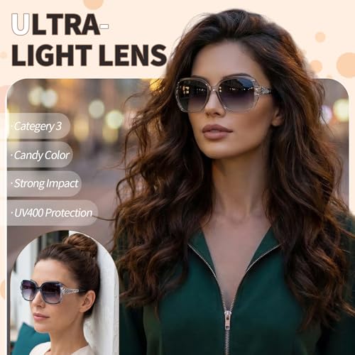 Image of DragonflyDreams Women Large Sunglasses, UV 400 Glasses | Oversized Classic Trend Ladies Sunglasses Sparkling Large Frame