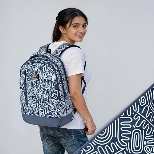 Image of Gear Crafty Doodle 18 inch /32L Large Water Resistant School Bag | Casual Backpack | Daypack | Travel Backpack | Kids Bag for Boys /Girls (Navy Blue - Pastel Blue)