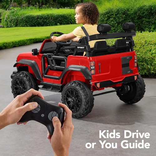 Image of Best Choice Products Kids 24V 2-Seater Electric Ride On Car Truck w / 132lb Weight Capacity, Parent Control, Bluetooth, LED Lights - Red