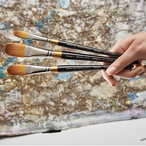 Image of KINGART Premium Original Gold 9600-1 /2 Oval WASH /Glaze Series Artist Brush, Golden Taklon Synthetic Hair, Short Handle, for Acrylic, Watercolor, Oil and Gouache Painting, Size 1 /2 inch