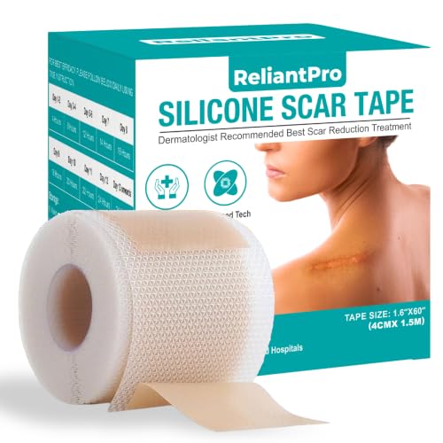 ReliantPro Waterproof Silicone Scar Tape - Hypoallergenic Medical Grade Silicone Scar Sheets Ultra-Soft Scar Tape for Surgical Scars c Section Recovery Tummy Tuck Keloid Treatment (4cm*1.5m)