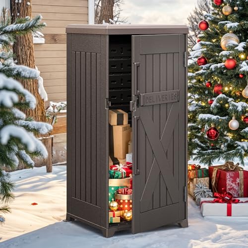 YITAHOME 60 Gallon Large Package Delivery and Storage Box, Double-Wall Resin Outdoor Package Delivery and Waterproof Deck Box for Porch, Curbside, 8.5 Cubic feet, Brown