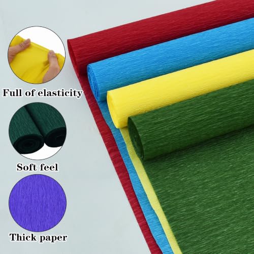Image of BEISHIDA Red Yellow Blue Green Crepe Paper Roll, 4 Rolls Crepe Paper Sheet