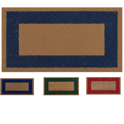 Genérico Felpudo de Coco Natural. Premium con Cenefa Antideslizante para Interior y Exterior. (40 x 70 cm, Azul)