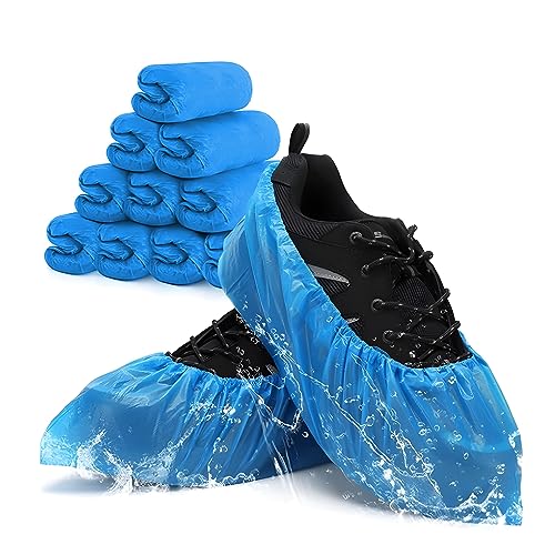 Cubrezapatos Desechables (100 Uds / 50 Pares) – Patucos Impermeables y Antideslizantes en CPE Grueso 2.5g, Calzas Desechables para Pies, Fundas para Zapatos Resistentes al Polvo y Agua, Azul