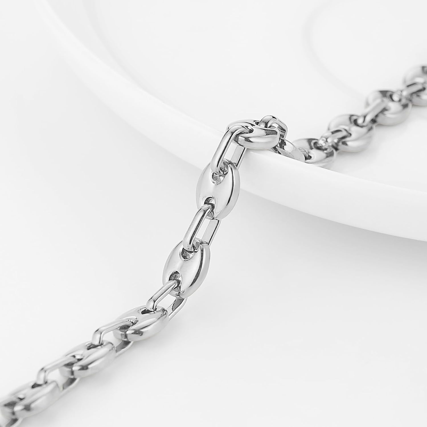 HZMAN Coffee Bean Bracelet for Men, 7mm Wide 8.5 Inch Stainless Steel Link Chain, Gift for Men, Gold, Silver, Two-Tone - Image 5