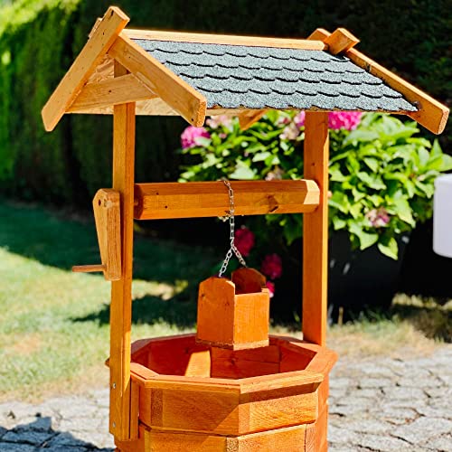 DARLUX Großer Handgefertigter Garten-Deko-Achteck-Brunnen aus Holz Braun/Grün Höhe 84 cm für den Garten/Outdoor Bereich lasiert. In Schwarz, Rot oder Grün. – Bild 3
