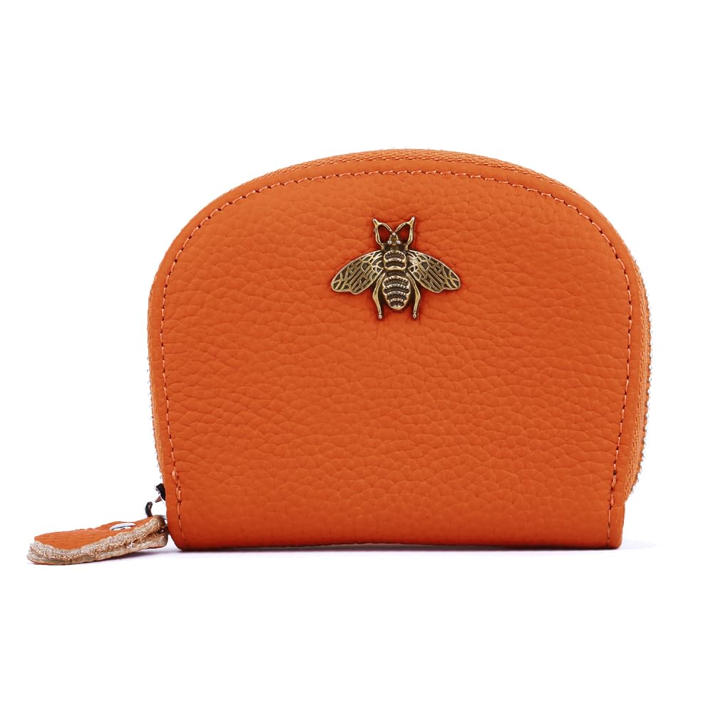 Yocipa Leather RFID Credit Card Holder Wallet For Women Small/Medium Zipper Card Case (Orange, Small)