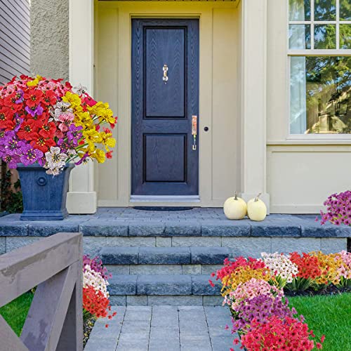 14 Bundles Outdoor Artificial Flowers, 6 Colors Uv Resistant Fake Flower With Plastic Plants Faux Silk Flower For Outside Outside Hanging Home Garden Patio Decoration-Multicoloured #TOP7