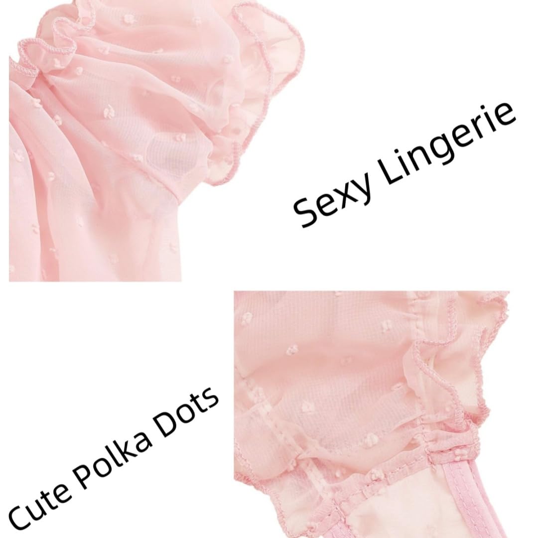 Sexy outfit Damskie seksowne biustonosze i majtki w kropki komplety bielizny Babydoll Strappy przezroczyste wykończone frędzlami bielizna z uroczą kokardką G String