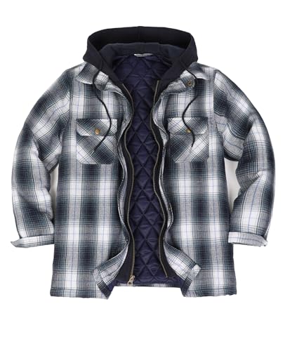 Image of ZENTHACE Men's Quilted Lined Hooded Plaid Jacket,Zipper & Snap Closure