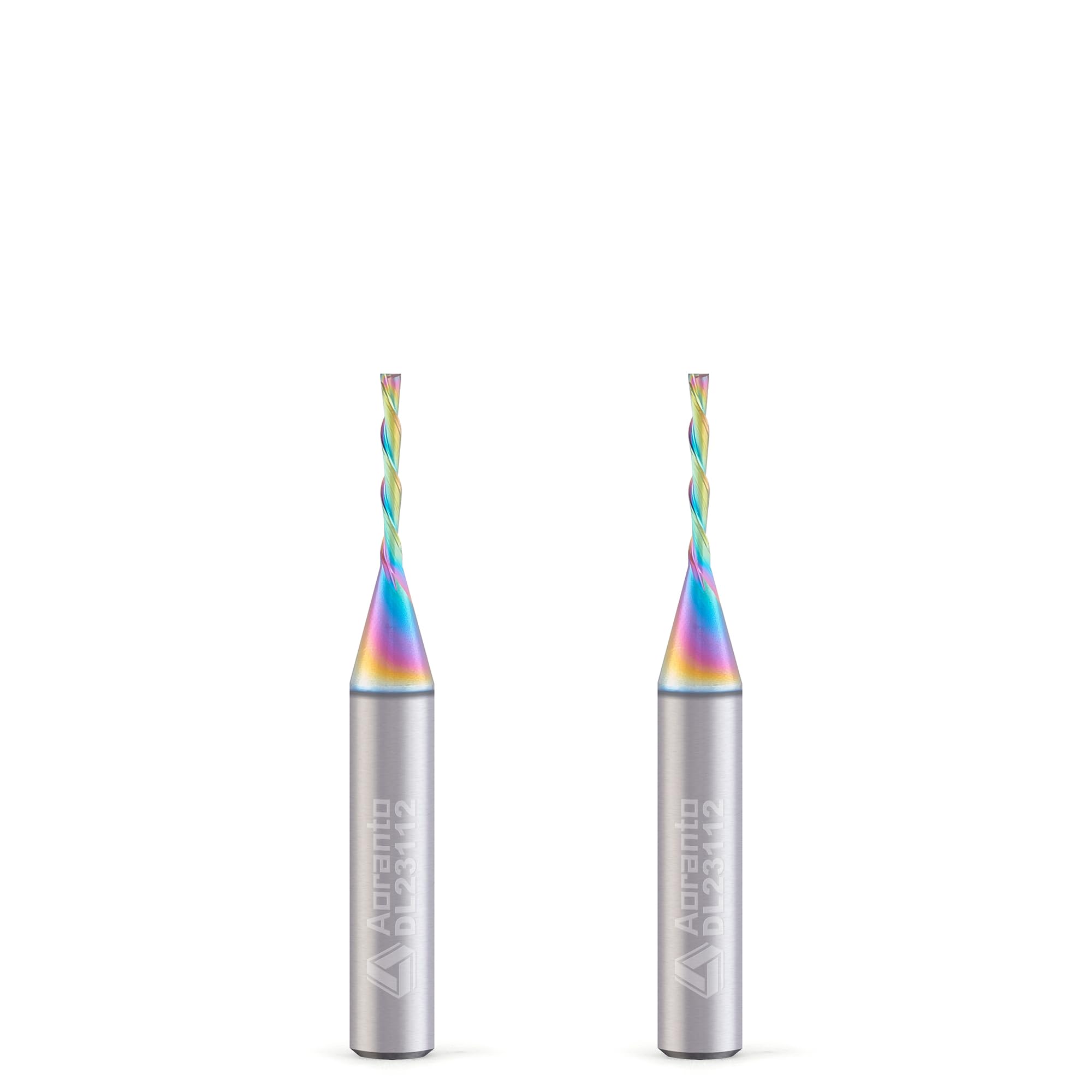 Aoranto DL23112 1/16" Downcut Spiral CNC Router Bit 1/4" Shank, Industrial Quality Extra Long Life Coating Solid Carbide Down Cut End Mill for Wood Slot Engraving Carving, 1/16" Dia x 1/2" CL, 2 Pack