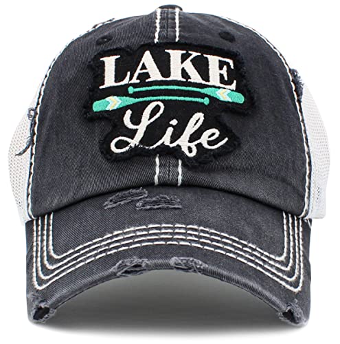 Image of Vacation Beach Camping Womens Baseball Cap Distressed Vintage Unconstructed Embroidered Patch Hat