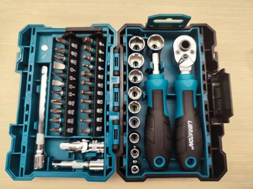 LIBRATON 37-tlg. 1/4 Zoll Ratschenkasten Mini Steckschlüsselsatz mit Bits, 4-13mm Stecknuss, Magnet-Antriebsgriff, Verlängerungen und Kardangelenk, Mit Aufbewahrungskoffer für DIY & Autoreparatur