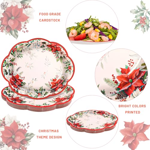 Fancy Land Christmas Oval Paper Plates Disposable Poinsettia Platters for Dinnerware Holiday Party Trays Decor Supplies 10 x 12 Inches 24Pcs – Image 4