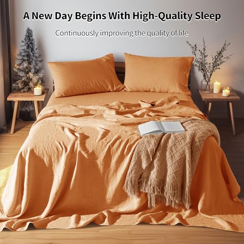 Image of LBRO2M 100% French Pure Linen Sheet Set 4Pcs, 16 inch Deep Pocket Queen Size