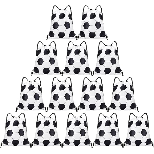 Grneric 14 Pcs Soccer Drawstring Bags Party Favor Goodie Bags Cinch Bag Sackpack for Sports Teams Birthday Supplies(Soccer)