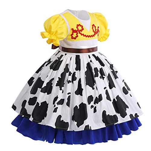 Toy Story Cowgirl Jessie Halloween Princess Costumes for Baby Girls Kids Holiday Birthday Cosplay Outfit Cloak Fairy Tale Fancy Dress Up Dance Gown Role Play Pretend Clothing Set Yellow 3-4 Years