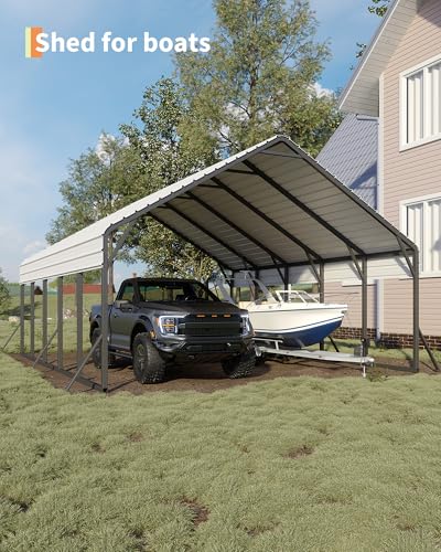 Image of Garveelife 20'x25'x13' Metal Carport for 2 Cars, Heavy Duty Car Ports for Heavy Snow, Reinforced Frame, Tall Metal Car Ports for Bass Boats, Full-Sized Pickup Trucks, and Tractors, N.W. 980 Lbs