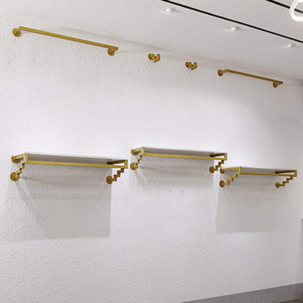 HTTGDGDH Industrial Wall-Mounted Garment Rack, Golden Vintage Retail Clothing Rack Display Stand, Metal Commercial Hangers Laundry Rack, For Clothing Stores/B80Cm