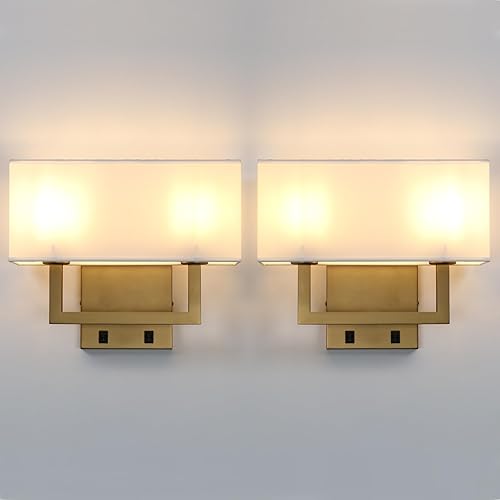 Yosoan Juego de 2 apliques de pared para interiores con interruptor de encendido y apagado, acabado interior bohemio moderno de latón, 2 luces,