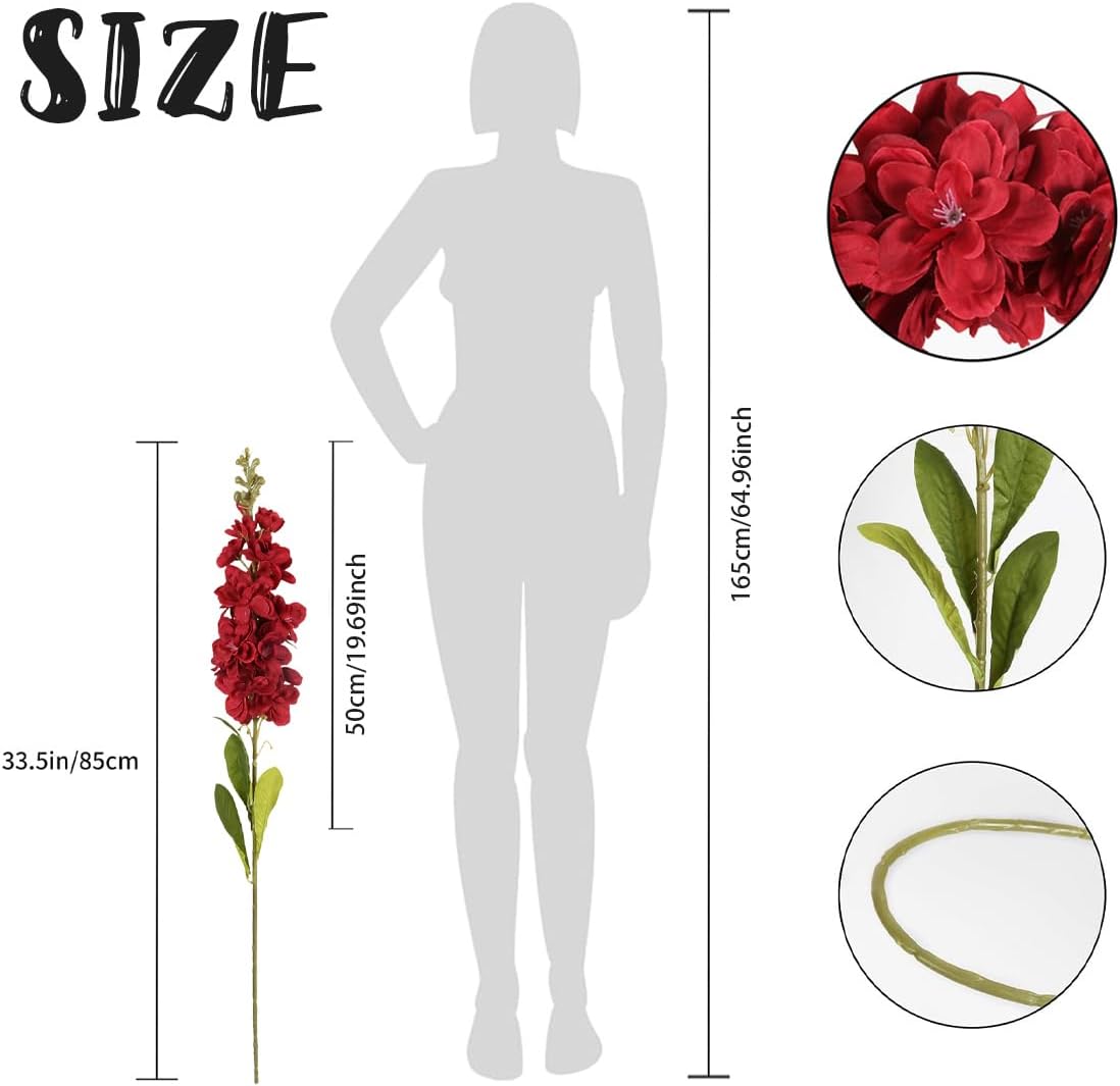 IPOPU Red Delphinium Artificial Flowers 33.46 in Snapdragon Antirrhinum Hyacinth Flowers 6 PCS Silk Flowers Long Stem Flowers for Wedding Home Decor(Red) - Image 6