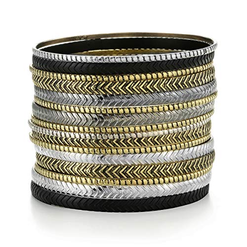 Ensoul Arrow Stripe Mixed Metal Aztec African Indian Multi Women Bangles Bracelets Set of 16/2.68" Dia.2