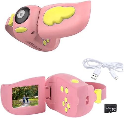 Acuvar Videocámara Birdie recargable de 1080P para niños con pantalla LCD de 2 pulgadas, videojuegos integrados, correa de silicona extraíble,