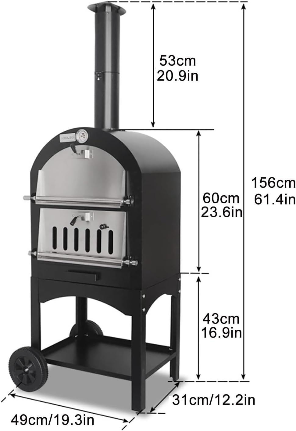Horno de Pizza de leña para Exterior, Horno de Pizza al Aire Libre, Horno de Pizza portátil de pellets de leña con termómetro y Bolsa de Transporte, para Acampar en el Patio Trasero, Cocina