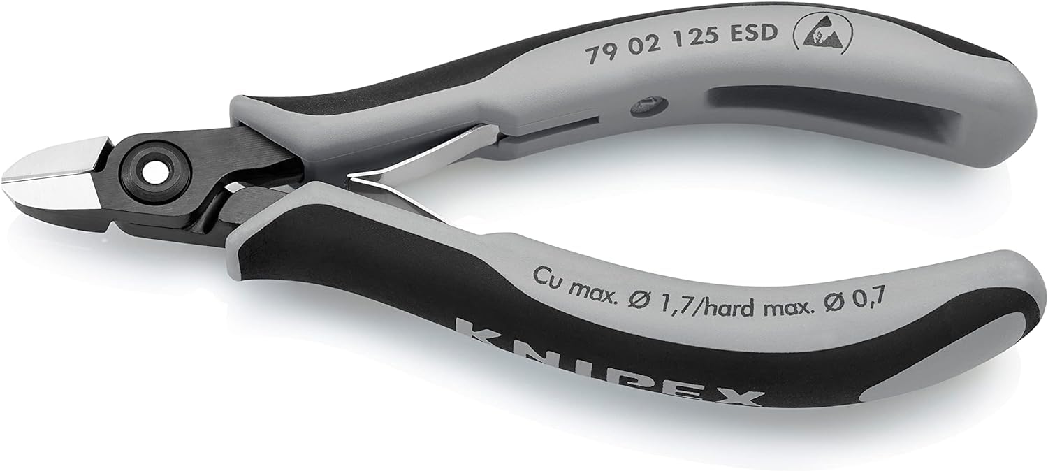 KNIPEX Tronchese laterale di precisione per elettronica ESD in confezione Self-service con impugnature multicomponente 125 mm, 79 02 125 ESDSB