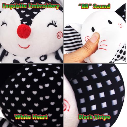 D-KINGCHY Baby Toys 0-12 Months, Black and White Newborn Toys, Soft Plush Rattle Stuffed Animal Toy with Teether and Sound, Developmental Hand Grip Toys (Elephant) - Image 5