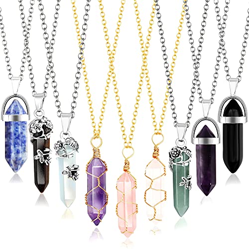 Mjartoria Crystal Necklace For Women Healing Crystal Chakra Pendant Energy Crystal Amethyst Rose Quartz Carnelian Layered Necklaces Set Gothic Crystal Jewelry #TOP23