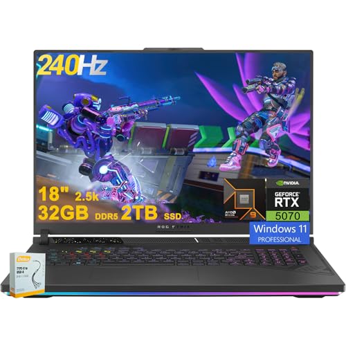 Image of ASUS ROG Strix G18 G814 Gaming Laptop | 18 inch 2.5k (2560x1600) 240Hz (100% DCI-P3) | AMD 16-core Ryzen 9 9955HX (>i9-14900HX) | 32GB DDR5 2TB SSD | GeForce RTX 5070 | RGB Backlit Win11 w /DLCA Accessory