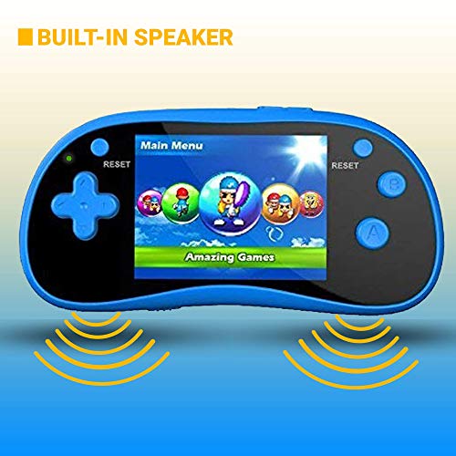 IQ Toys Handheld Arcade Game Zone Player Console Classic 220 Preloaded Video Games for Kids, 16 BIT Large 3" Screen, Rechargable, Blue