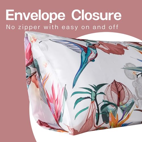 Image of MR&HM Satin Body Pillow Cover, Soft and Breathable Body Pillow Case with Envelope Closure, Cooling and Silky Long Pillowcase for Hair and Skin,Grey (20x54, Floral Bird)
