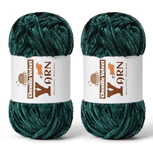 Image of 2 Pack Plush Chenille Chunky Yarn - Fluffy Velvet Yarns Crochet for Blanket Knitting and Crocheting - Soft Baby Yarn for Crocheting - Amigurumi Crochet Yarns 100g (87yds) (2 Army Green)