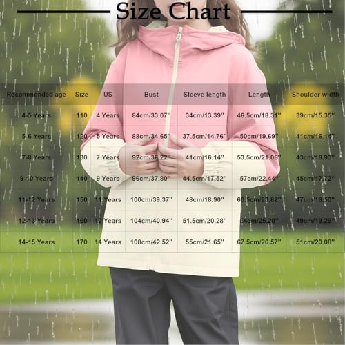 Boys Girls Waterproof Raincoat Kids Color Block Lightweight Rain Jacket Hooded Windbreaker with Pocket for Outdoor3