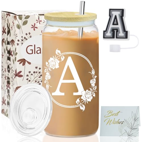 Mother's Day Gifts,Birthday Gift for Women,Initial Canvas Tote Bag,Personalized Gifts for Women,16oz Glass Cup With Straw,Jewelry Storage Box,Monogrammed Gift for Woman Mom Sister Bestie-T