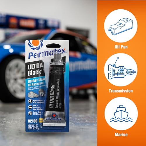Image of Permatex 82180 Ultra Black Maximum Oil Resistance RTV Silicone Gasket Maker, Sensor Safe and Non-Corrosive, for High Flex and Oil Resistant Applications 3 oz